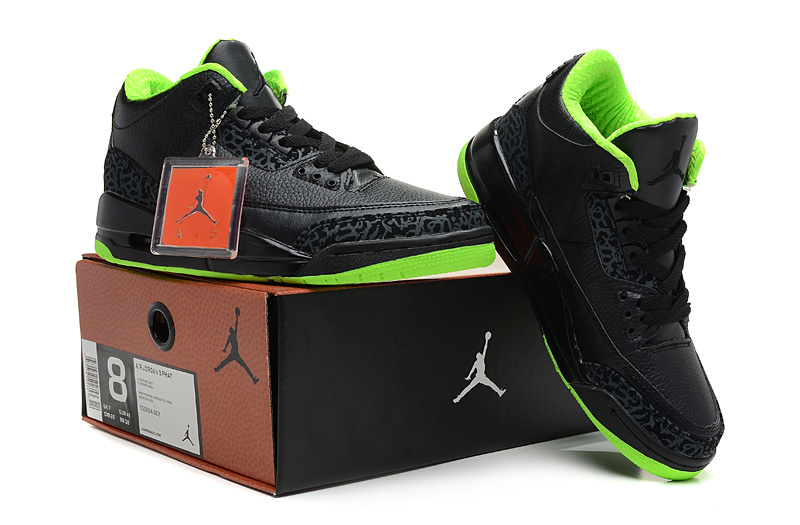 Air Jordan 3 Men Shoes Black/Lawngreen Online
